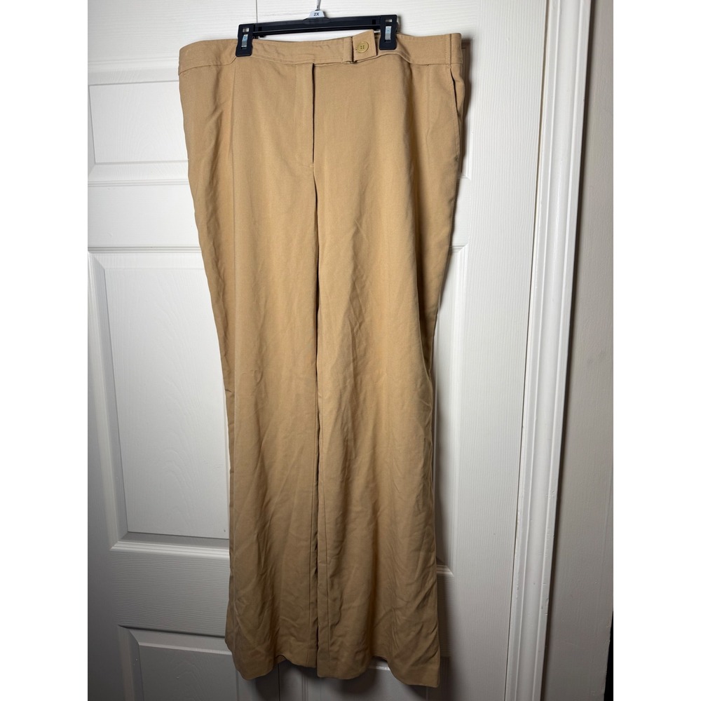 Parallel Tan Wide Leg‎ Trousers Size 16 Khaki Office Career Pants